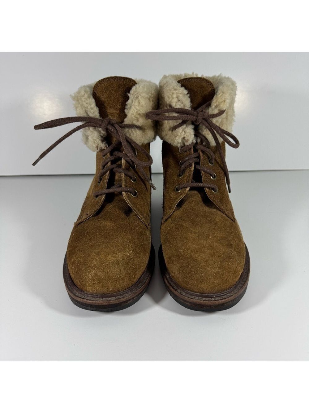 Cole Haan Country Chunky Suede Boots Womens 7.5 Tan Brown Lace Up Heeled Booties - Picture 3 of 12